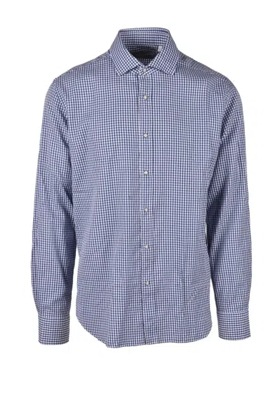 Baturo White Checkered Cotton Shirt In Blue