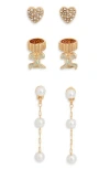 Baublebar 3-piece Stud & Faux Pearl Drop Earrings Set