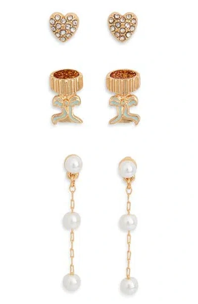 Baublebar 3-piece Stud & Faux Pearl Drop Earrings Set