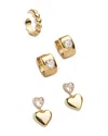 BAUBLEBAR ALICE CRYSTAL HEART DROP, HUGGIE HOOP, & SINGLE CUFF EARRINGS, SET OF 3
