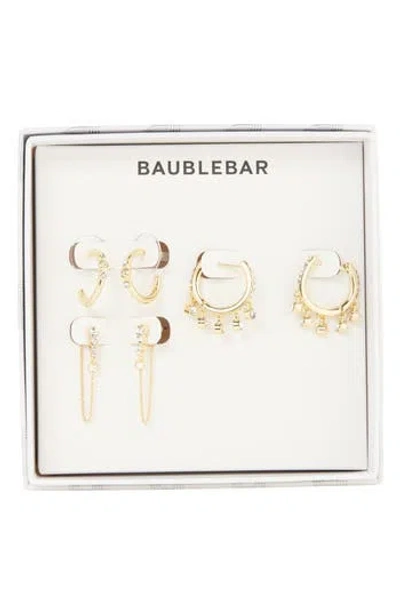 Baublebar All The Little Things Set Of 3 Huggie Hoop & Front/back Earrings In Gold