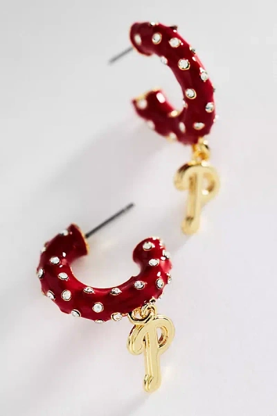 Baublebar Baseball Enamel Hoop Earrings In Red