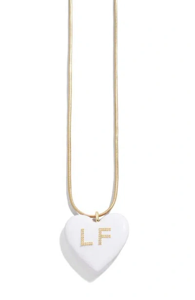 Baublebar Custom Initial Enamel Heart Pendant In White