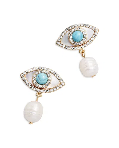 BAUBLEBAR EYES OF ENVY FRESHWATER PEARL, MOTHER OF PEARL & PAVE DROP EARRINGS