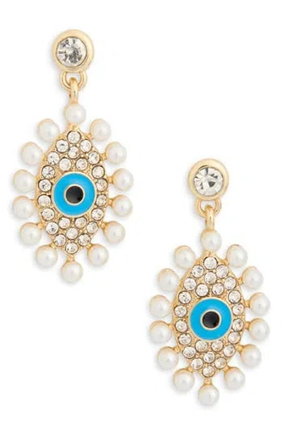 Baublebar Faux Pearl & Crystal Evil Eye Drop Earrings In Gray