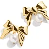 Baublebar Faux Pearl Bow Drop Earrings In Gold