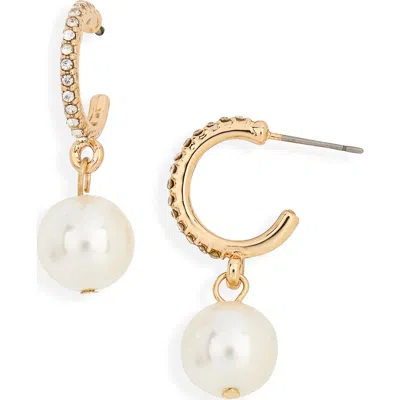 Baublebar Faux Pearl Drop Pavé Cz Hoop Earrings