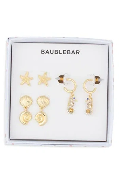 Baublebar Follow The Current Set Of 3 Stud & Drop Earrings In Gold