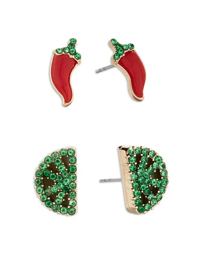 BAUBLEBAR HOT TAKE GREEN PAVE PEPPER STUD EARRINGS IN GOLD TONE, SET OF 2