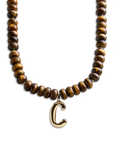 Baublebar Initial Tiger's Eye Beaded Pendant Necklace, 17-20 In Brown