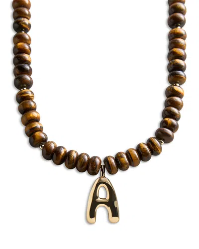 Baublebar Initial Tiger's Eye Beaded Pendant Necklace, 17-20 In Brown