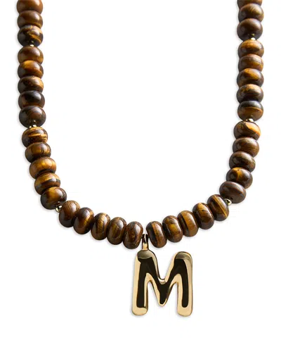 Baublebar Initial Tiger's Eye Beaded Pendant Necklace, 17-20 In Brown