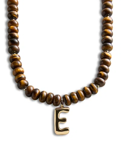 Baublebar Initial Tiger's Eye Beaded Pendant Necklace, 17-20 In Brown