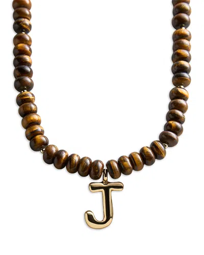 Baublebar Initial Tiger's Eye Beaded Pendant Necklace, 17-20 In Brown