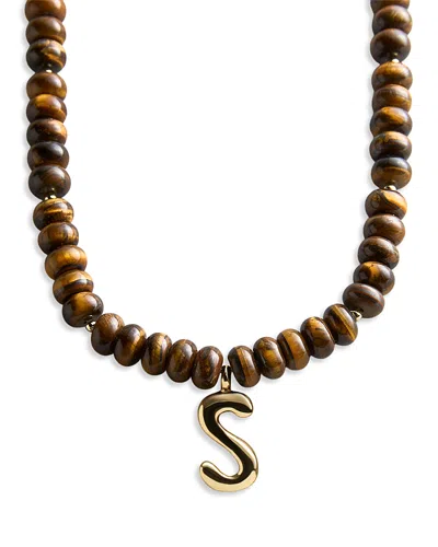 Baublebar Initial Tiger's Eye Beaded Pendant Necklace, 17-20 In Brown