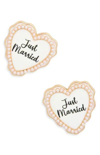 Baublebar Just Married Heart Stud Earrings In White