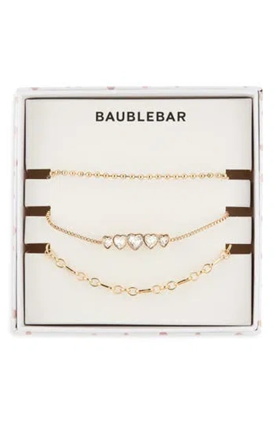 Baublebar Layers Of Love Set Of 3 Crystal Heart & Chain Bracelets In Gold