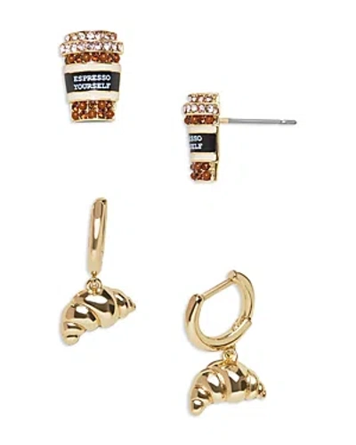 Baublebar Morning Essentials Coffee & Croissant Earrings In Gold Tone, Set Of 2 In Gray