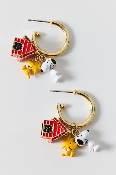 Baublebar Peanuts Snoopy & Woodstock Charm Hoop Earrings In Gold, Women's At Urban Outfitters In Multi