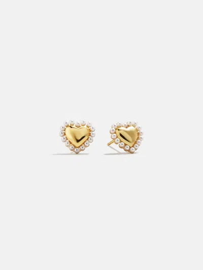 Baublebar Pearl-kissed 18k Gold Kids' Heart Earrings In Brown