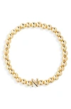 Baublebar Pisa Initial Beaded Stretch Bracelet In Gold