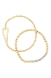 Baublebar Pisa Set Of 2 Heart & Pavé Crystal Beaded Stretch Bracelets In Gold