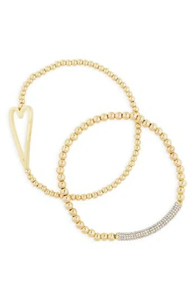 Baublebar Pisa Set Of 2 Heart & Pavé Crystal Beaded Stretch Bracelets In Gold