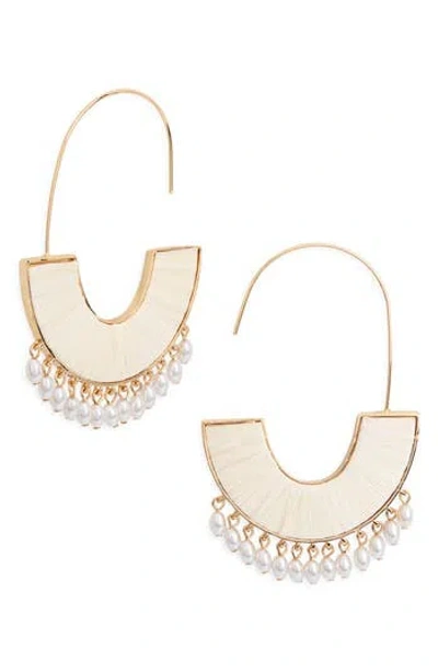 Baublebar Raffia & Faux Pearl Drop Threader Earrings In White