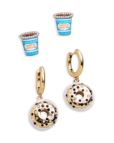 Baublebar Rise & Grind Donut & Coffee Earrings, Set Of 2 In Multi/gold