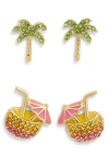 Baublebar Set Of 2 Palm Tree & Drink Stud Earrings