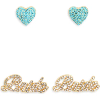 Baublebar Set Of 2 Pavé Crystal Bride & Heart Stud Earrings