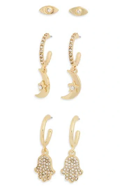 Baublebar Set Of 3 Crystal Embellished Stud & Drop Earrings In Gold