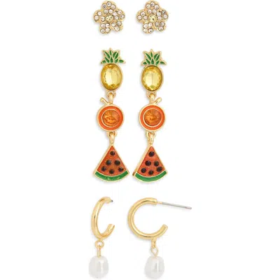 Baublebar Set Of 3 Flower Fruit Stud & Drop Earrings In Gold