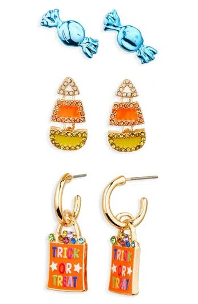 Baublebar Set Of 3 Halloween Candy Corn Stud & Hoop Earrings In Multi