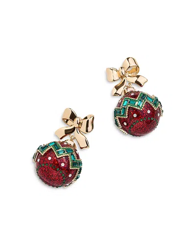 Baublebar Sleigh Bell Bling Bow & Ornament Drop Earrings In Gold Tone In Red