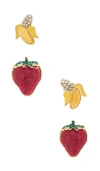 Baublebar Strawberries & Bananas Earrings Set In Red