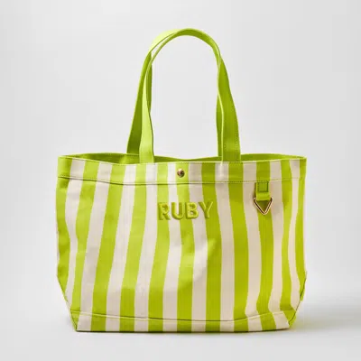 Baublebar Striped Alpha Custom Name Tote In Green