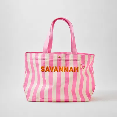 Baublebar Striped Alpha Custom Name Tote In Pink