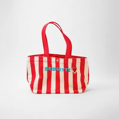 Baublebar Striped Alpha Custom Name Tote In Red