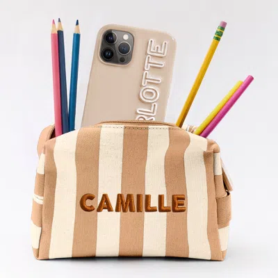 Baublebar Striped Take It Away Custom Name Storage Pouch In Brown