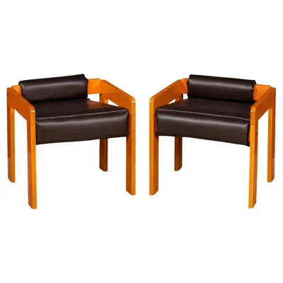 Pre-owned Bauhaus 20th Century Italian Pair Of Children's  Style Armchairs C.1980 In Brown