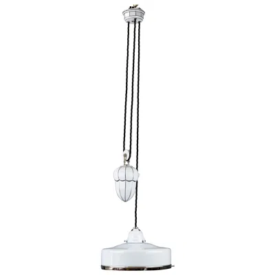 Pre-owned Bauhaus Adjustable Porcelain Chandelier With Original Shade, Circa 1920s In Transparent