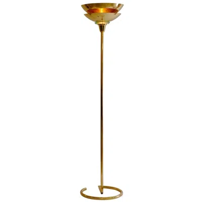 Pre-owned Bauhaus Deutsches , Art Deco Brass Floor Lamp, Re-edition In Brown