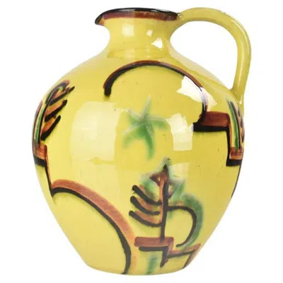 Pre-owned Bauhaus Handpainted German  Era Pottery Jug Vase - Suprematist Art Deco Design In Orange