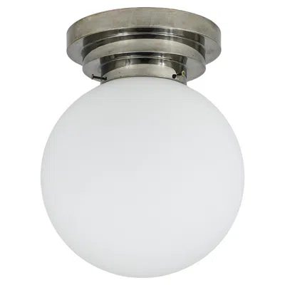 Pre-owned Bauhaus Large Art Deco Nickel Opaline Glass Globe Ceiling Lamp / Flush Mount, 1930s In Transparent