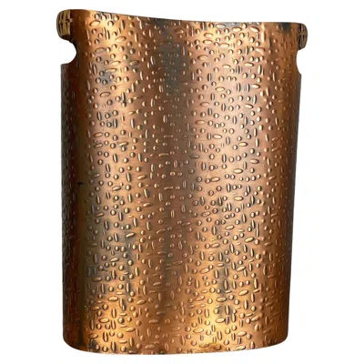 Pre-owned Bauhaus Original Metal Copper And Rattan Hollywood Regency Umbrella Stand Germany, 1950s In Brown