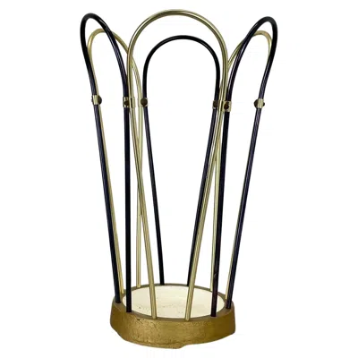Pre-owned Bauhaus Original Mid-century Metal Brass Modernist  Umbrella Stand Germany, 1950s In Brown