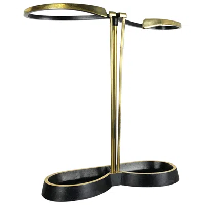 Pre-owned Bauhaus Original Midcentury Metal Brass Umbrella Stand, Austria, 1950s In Black
