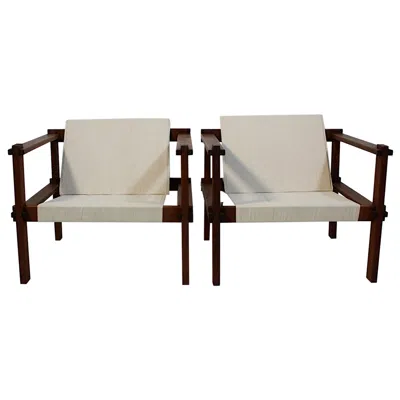Pre-owned Bauhaus Pair Duo Beech Canvas Geometric Lounge Chairs 1920s Germany In Brown