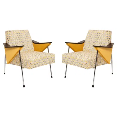 Pre-owned Bauhaus Pair Of Mid Century Bat Armchairs, Yellow Dots,  Style, Poland, 1970s.
